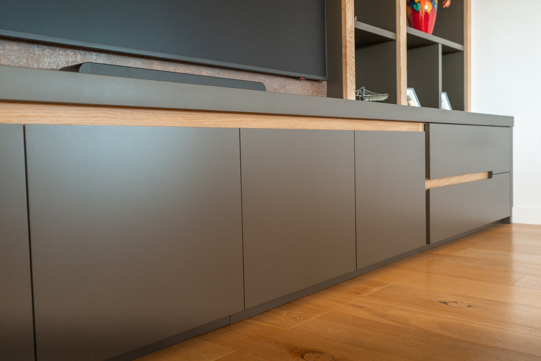 Bespoke Lounge Media Wall - Bottom Drawers and Storage Cabinets
