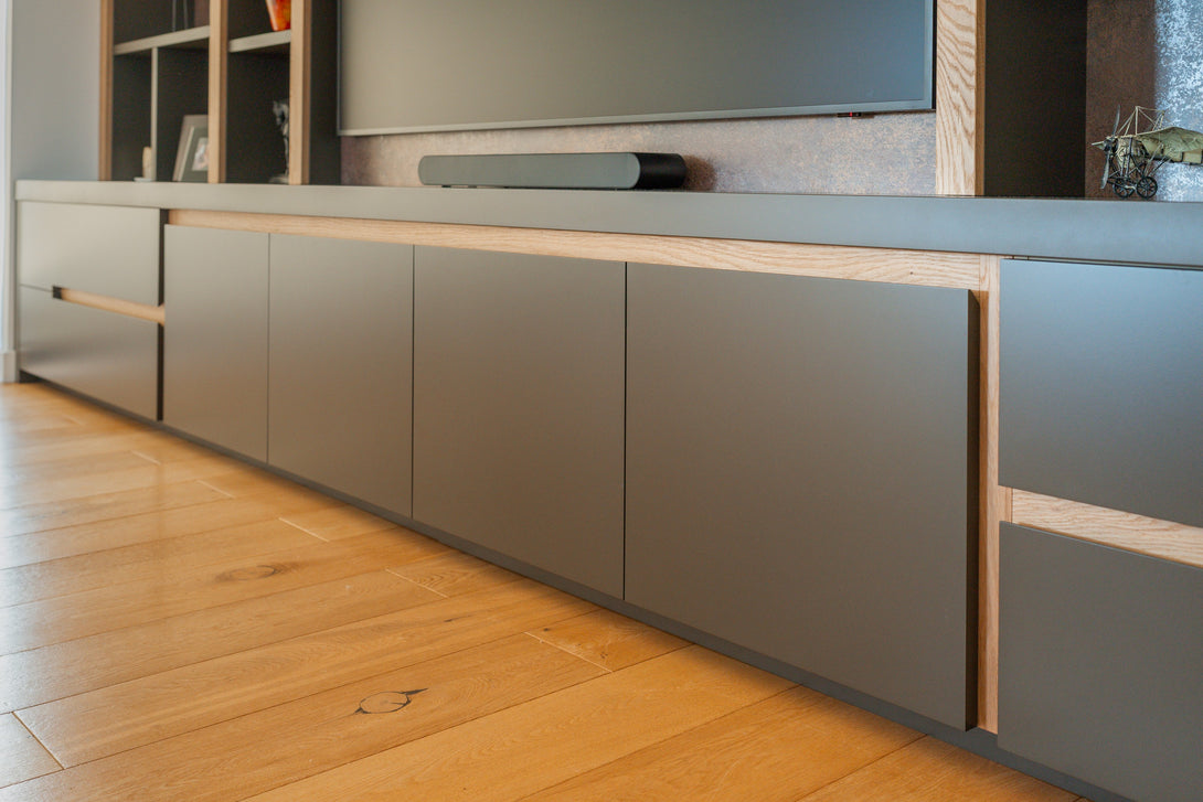 Bespoke Lounge Media Wall - Bottom Drawers and Storage Cabinets